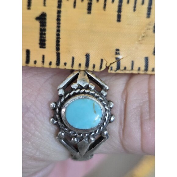 Vintage Sterling Silver Turquoise Ring Signed NF Thailand Size 8.5 - Picture 9 of 10